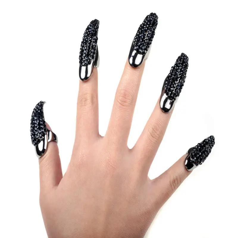 

Exquisite Gothic Punk Cool Rock Eagle Claw Crystal Rhinestones Finger Nail Hook Ring Jewerly, Picture shows