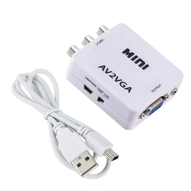 

2020 Best quality projector and monitor av to vga video converter rca CVBS to vga adapter 1080P 60Hz with 3.5mm Audio, White