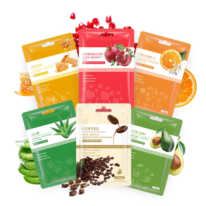 

Natural Fruit Facial Mask Skin Care Beauty Korean Face Mask Sheet Natural Fruits Honey Aloe Avocado Facial Mask