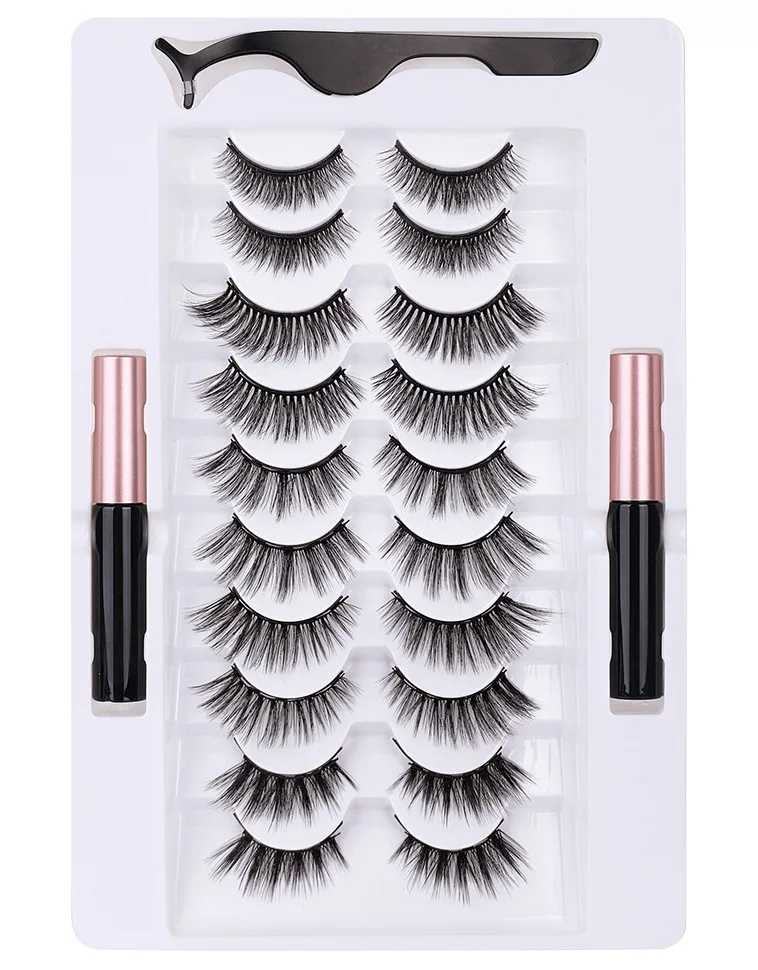 

10 pairs magnetic eyelashes with eyeliner magnetic eyelashes, Black