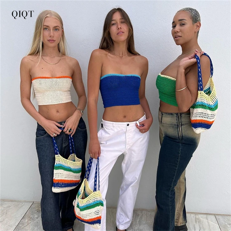 

Womens Spring Apparel Crochet Knit Top Vest Backless Tube Top Crop Blouse Women Top