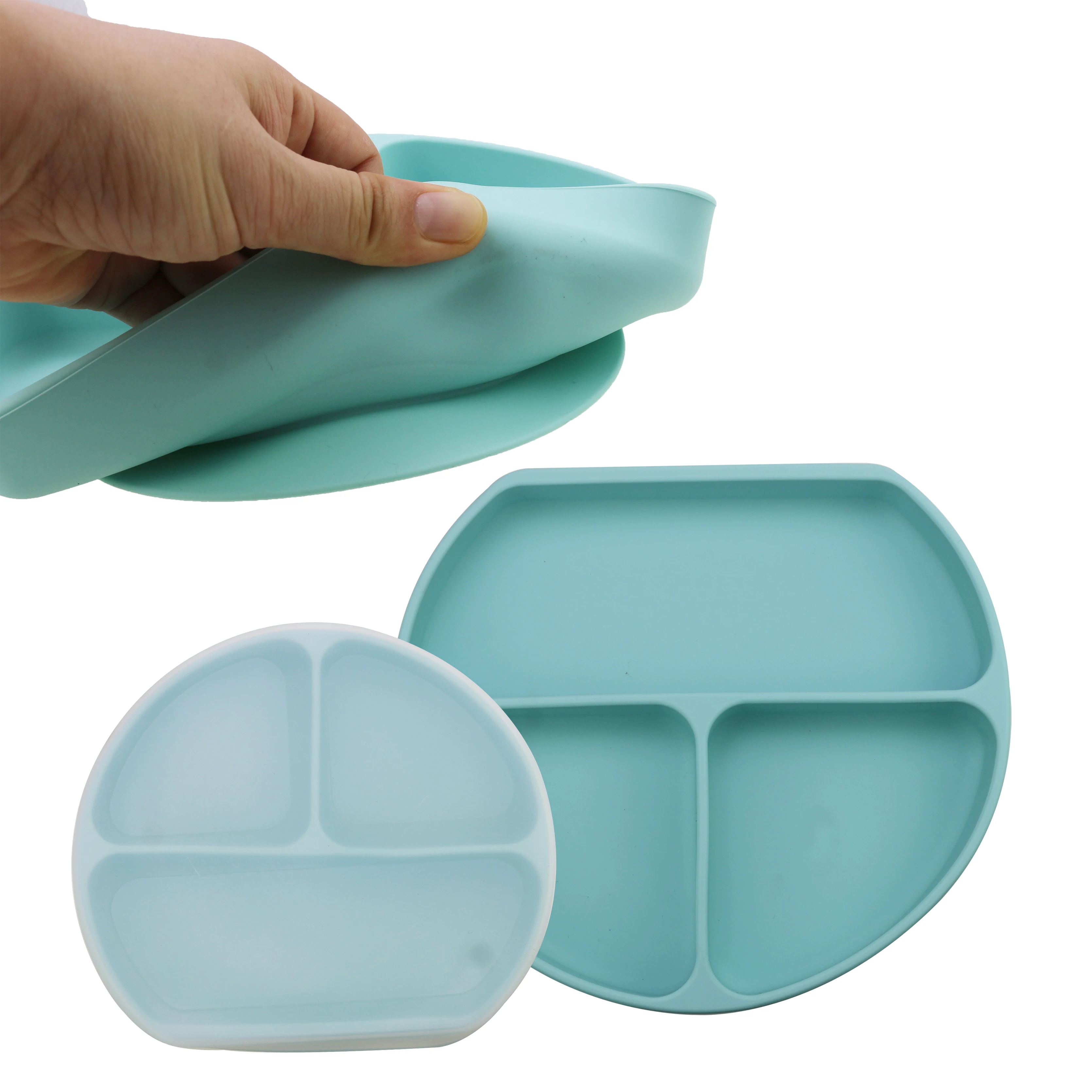 

Wholesale Baby Silicone Sucker Bowl Smile Face Divided Platemat Tableware Lip Set Suction Cup Silicon Plate