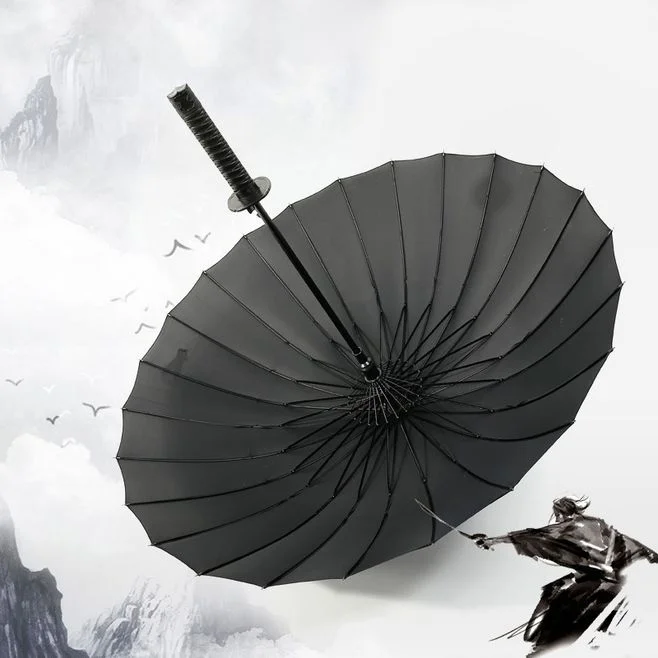 

Factory Supplier Custom Straight Real Samurai Sword Shaped Long Handle windproof Japanese Katana Umbrella, Pantone color