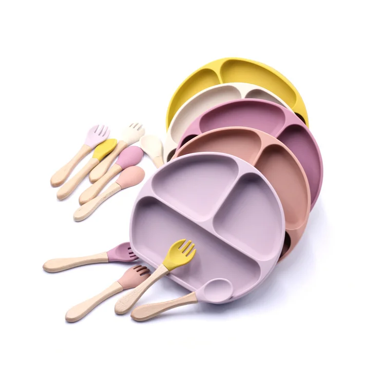 

Eco Friendly Custom Kid Silicone Baby Waterproof Tableware Suction Plate Spoon Fork