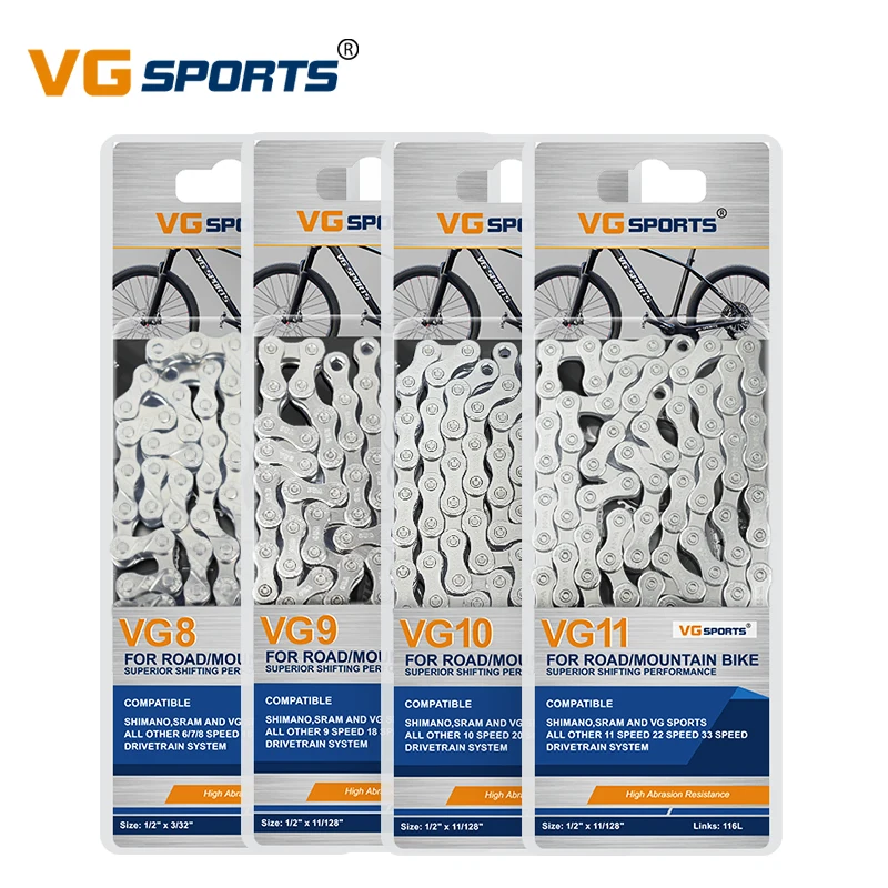 

VG Sports Ultralight 8 9 10 11 Speed Bicycle Chain 8s 9s 10s 11s 116Links Silver MTB Mountain Road Bike Chains