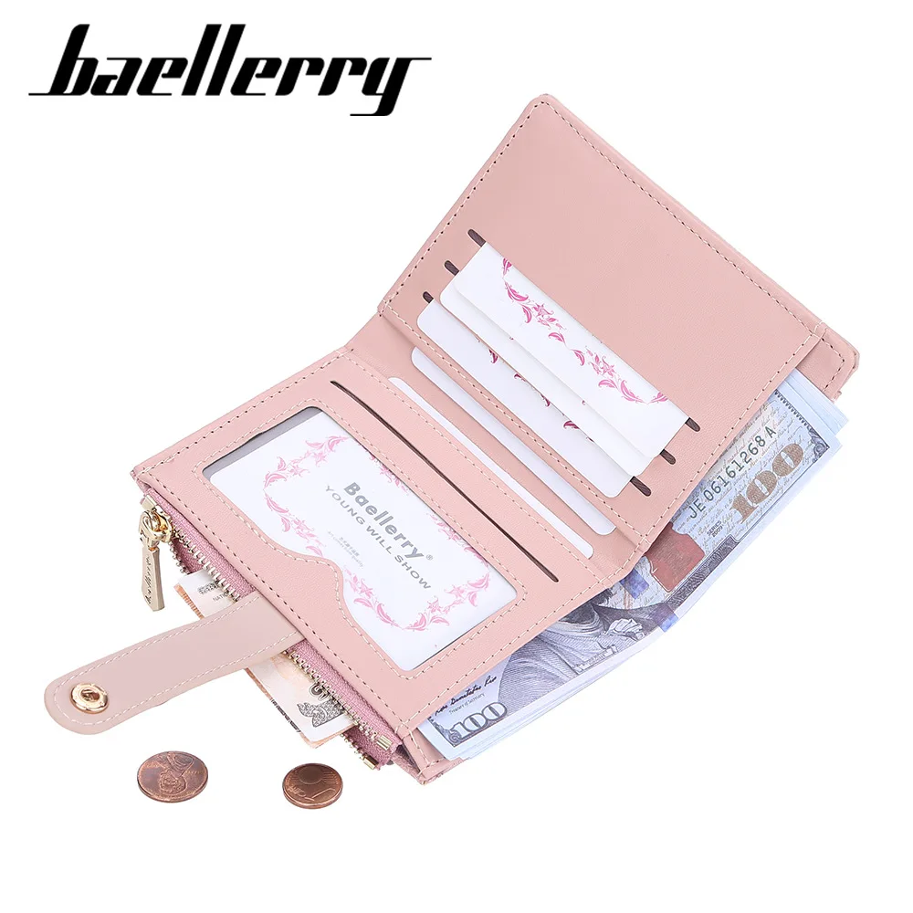 

baellerry rfid wallet women slim cute Portable bifold card holder wallets ladies zipper small black leather wallet for women