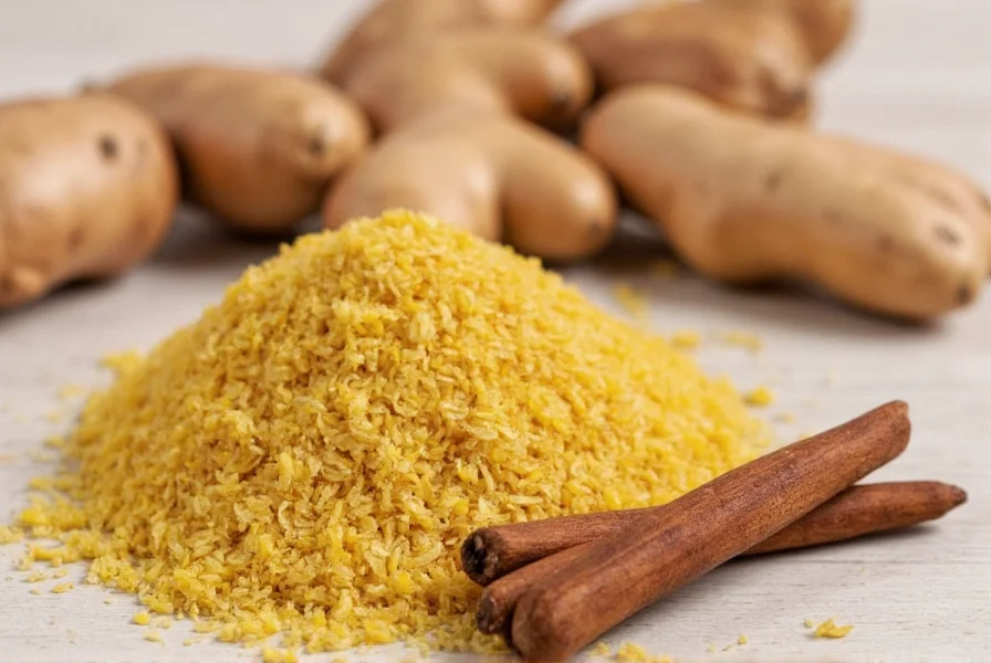 Fresh ginger rhizome next to whole cloves showing their distinct physical differences