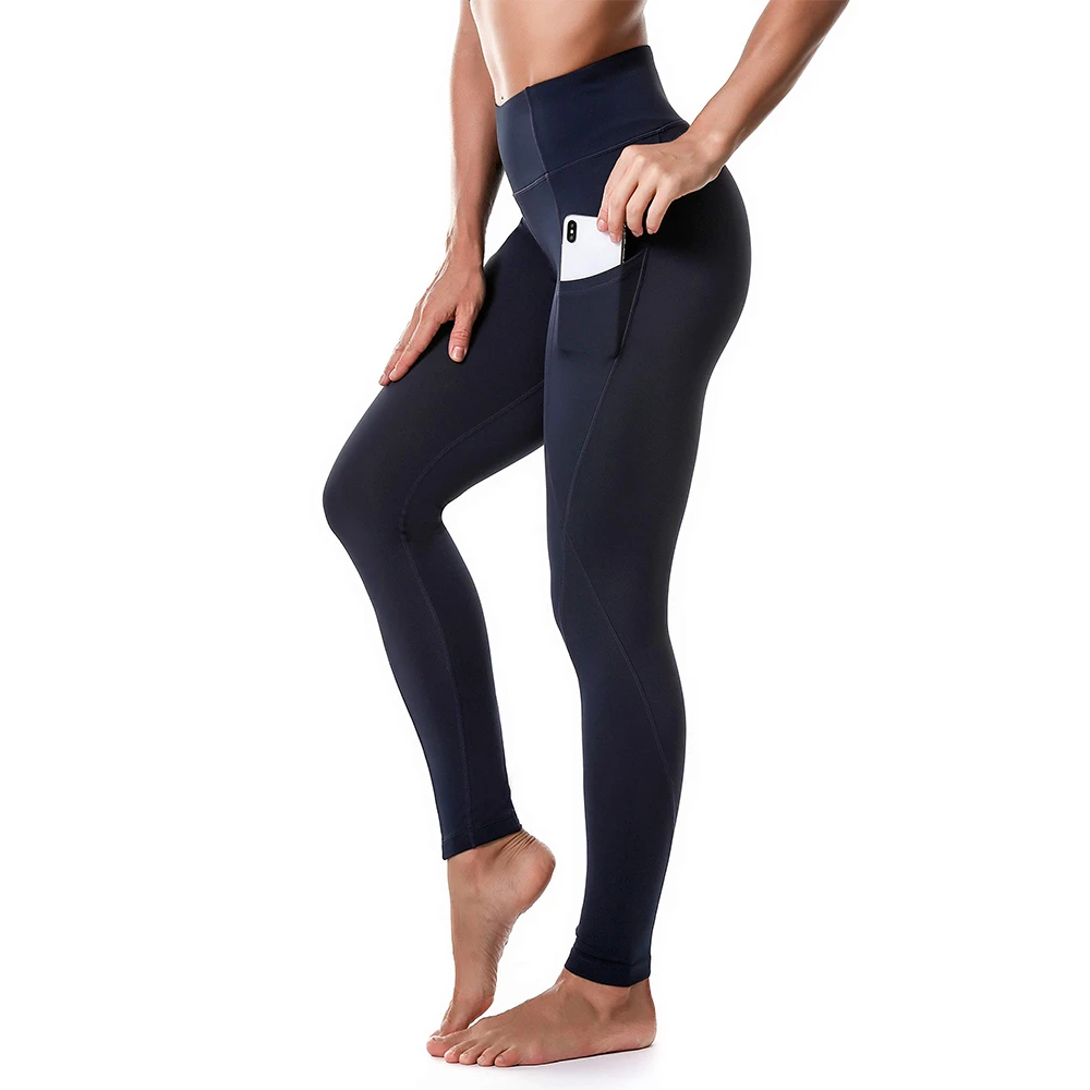 

Pantalones de yoga Wholesale High Quality Female Yoga Pants Sexy Butt Scrunching Tummy Control Yoga Leggings With Pockets, Navy blue