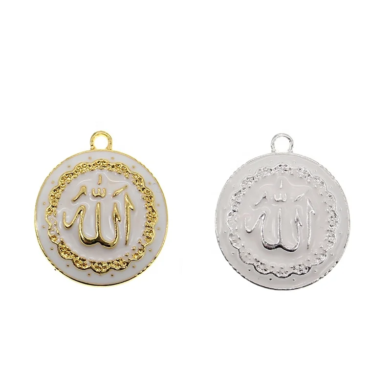 

2022 small charm for baby pin cute Custom round gold silver plated enamel Islam Muslim Arabic Pendant charms