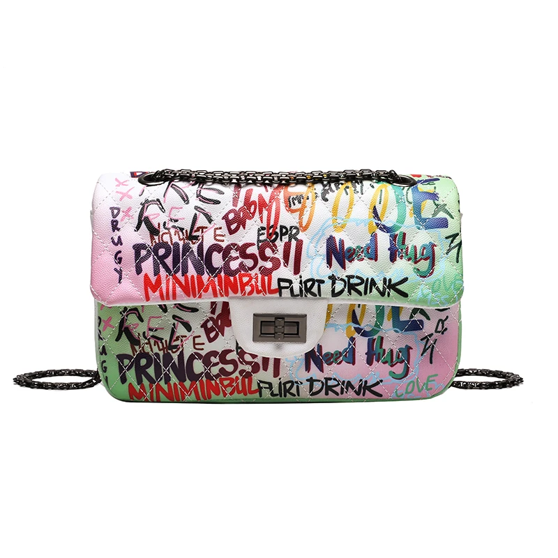 

Graffiti Bag Colorful Art Princess Rainbow Fashion Women Bag Printed Pu Leather Bags