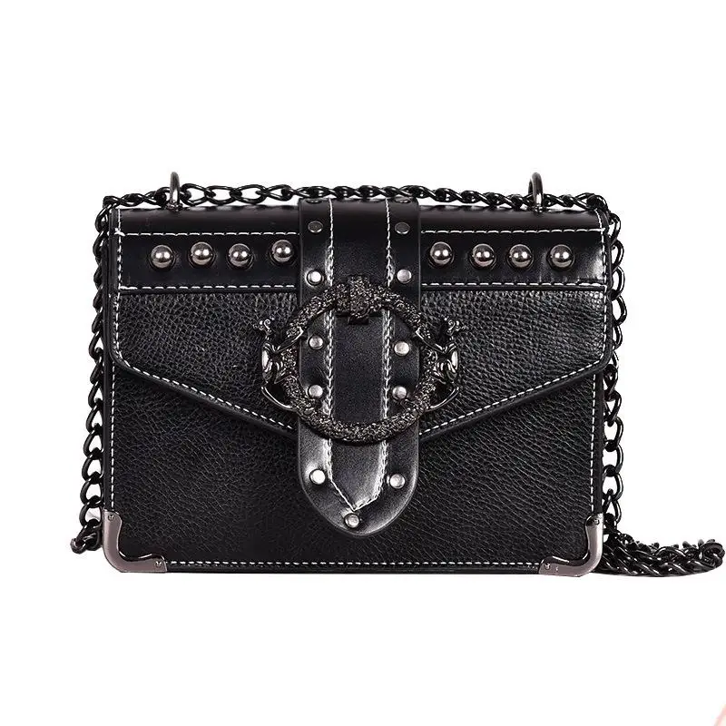 

Wholesale 2020 New Vintage Purse Rivet Retro Lock Chain Shoulder Bag Leather Trends Lady Handbags