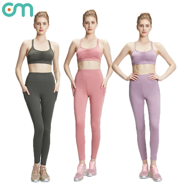 

Custom new 2021 womens two piece suit yoga tight leggings fitness set