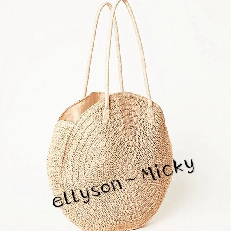 

2020 spring and summer new trend women's large round hand-woven one-shoulder straw bag, Black