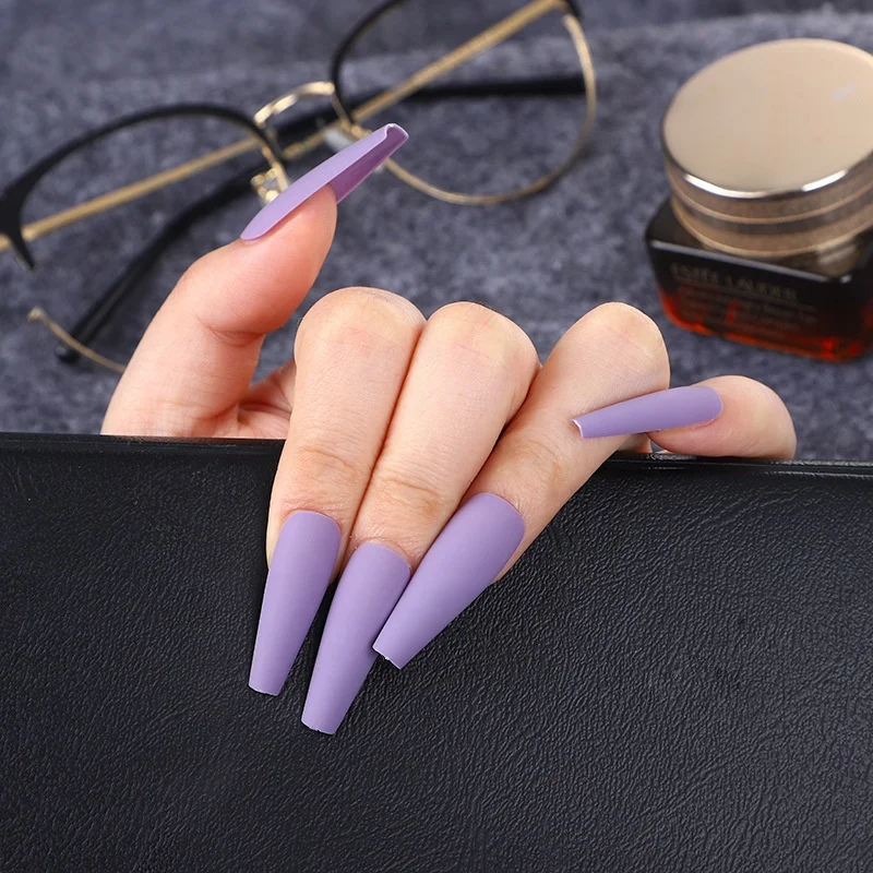

24pcs of Solid Color Matte Long Ballet Nail Coffin Fake Nail Patch Full Cover False Nails Tips, Multiple colour