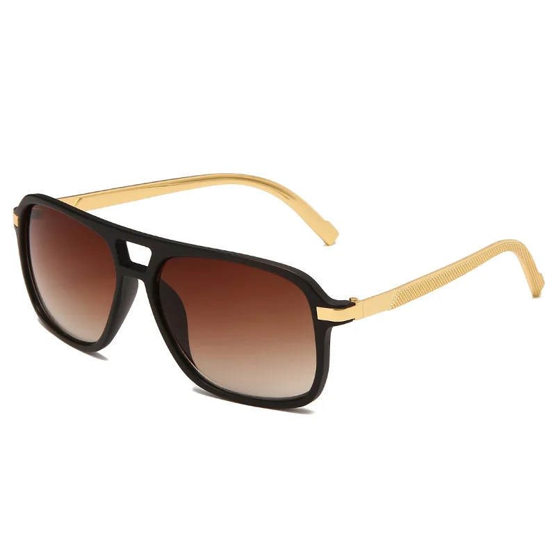 

High Qualtiy Stylish Golden Metal Alloy Temple Oversized Pilot Shades Sunglasses Vintage Flat Top Unisex 2021 Sunglasses Womens
