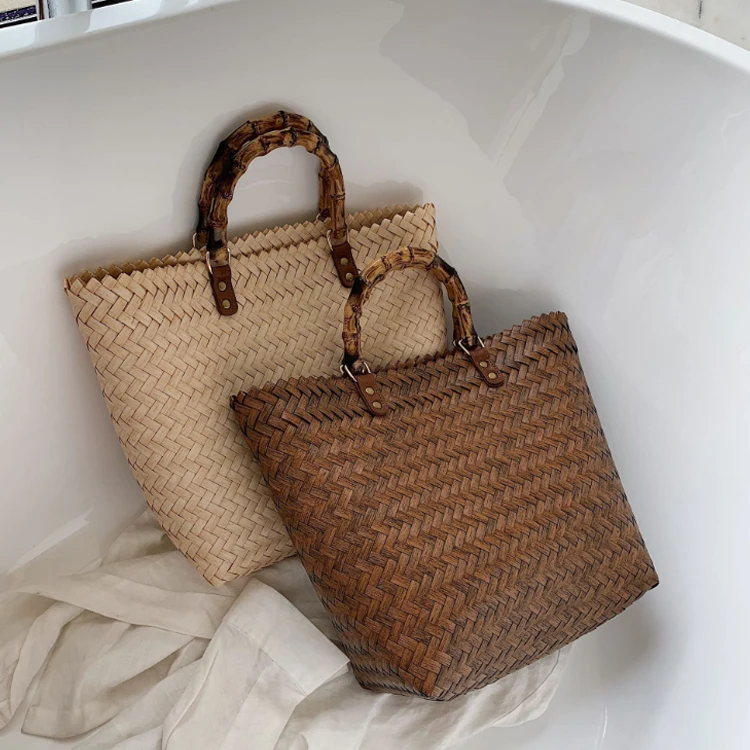 

High Quality Bohemian Style Brown Beige Fashion Large Capacity Big Handbag 40*27*29 Girls Cheap Straw Bags Summer