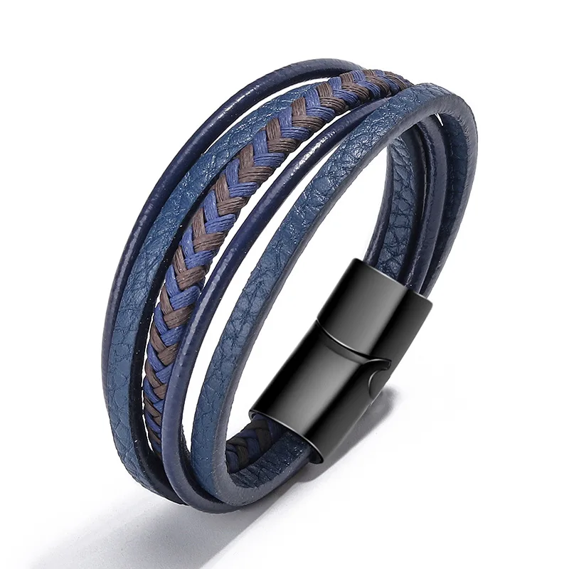 

Hand woven multi-layer men's rope leather bracelet creative national style simple magnetic clasp Bracelet