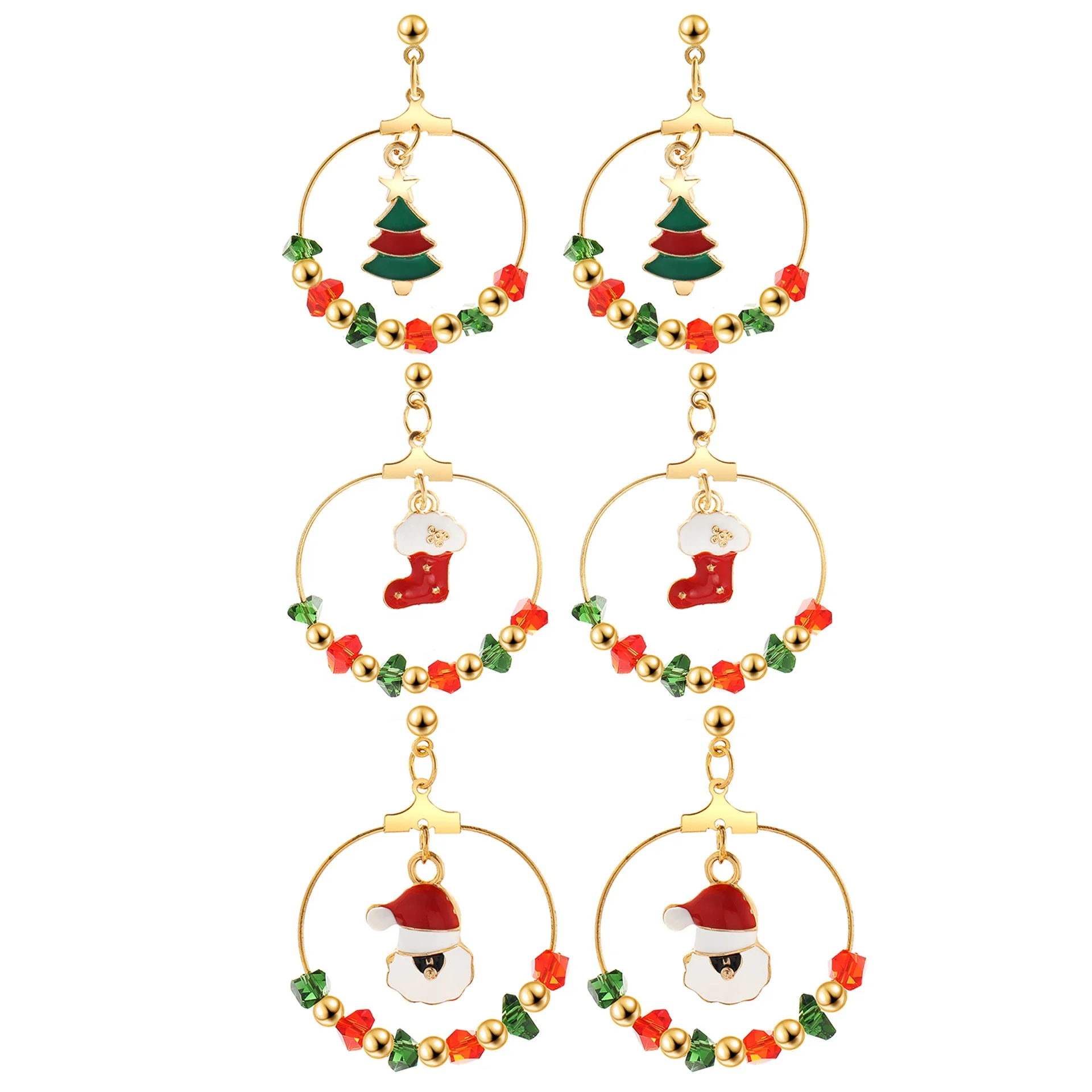 

2021 Christmas Day Ear Creative Christmas Stocking Snowman Earrings Christmas Tree Earrings Santa Claus Christmas Socks Earring, As pictures