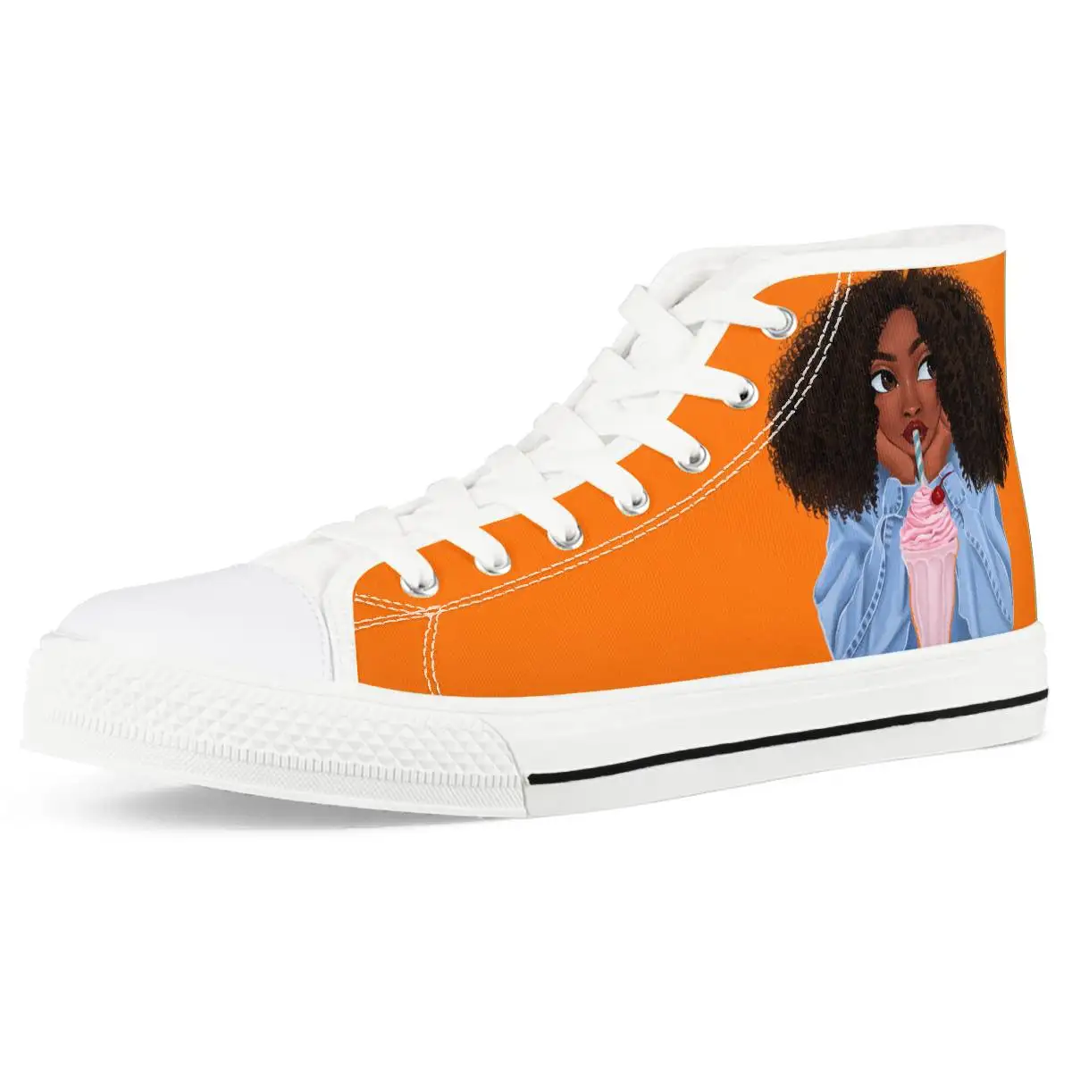 

Black Afro Girls Print On Demand Big Size 36-48 Black And White Sole Causal Canvas Shoes Custom Shoes, Customerized