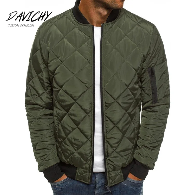 

2021 Wholesale Men Diamond Quilted Jacket Winter Solid Color Softshell Bomber Jacket Man