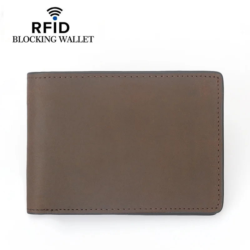 

High Quality Crazy Horse Leather Men's Wallet Thin RFID Blocking Slim Mens Wallet, Black,coffee