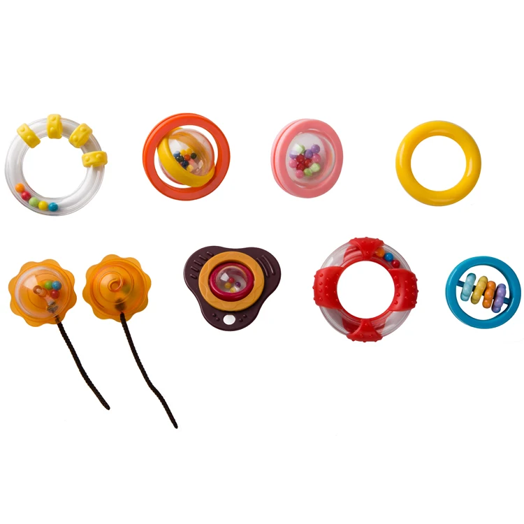 

Plastic Baby Rattle Ring Shaking Toy with colored bead inside and white black frame, Multi