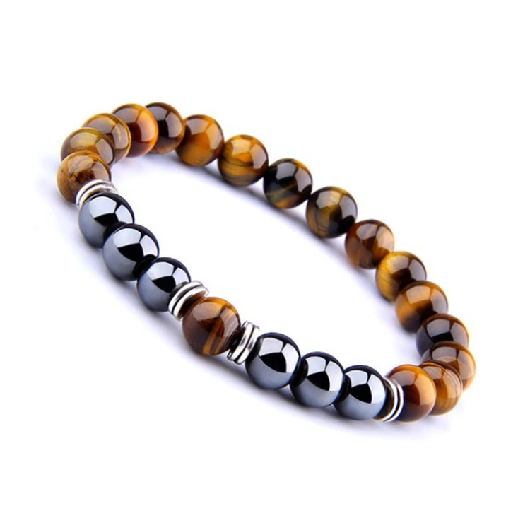 

Fashion jewelry natural stone bracelet simple obsidian round beaded bracelet alloy stretch men's hand chain, Picture shows
