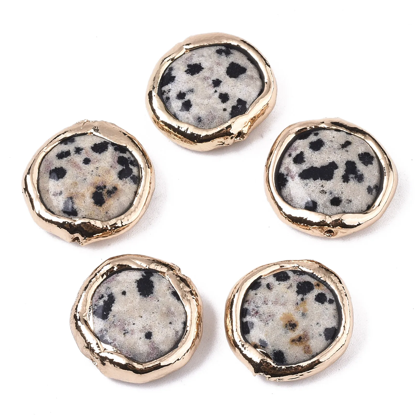 

Pandahall Polymer Clay Edge Flat Round Natural Dalmatian Jasper Beads