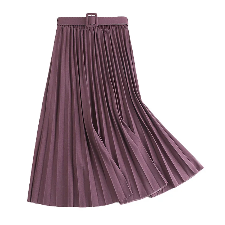 

2020 latest custom solid color chiffon pleated long skirt, 17 colors