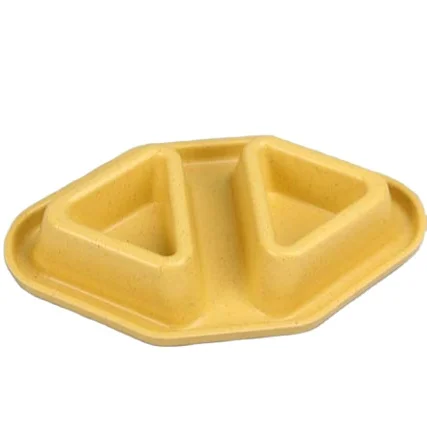 

New Design Pet Double Bowl Dog Cat Food Water Bowl Triangle Shape With Antiskid Silicone Mat