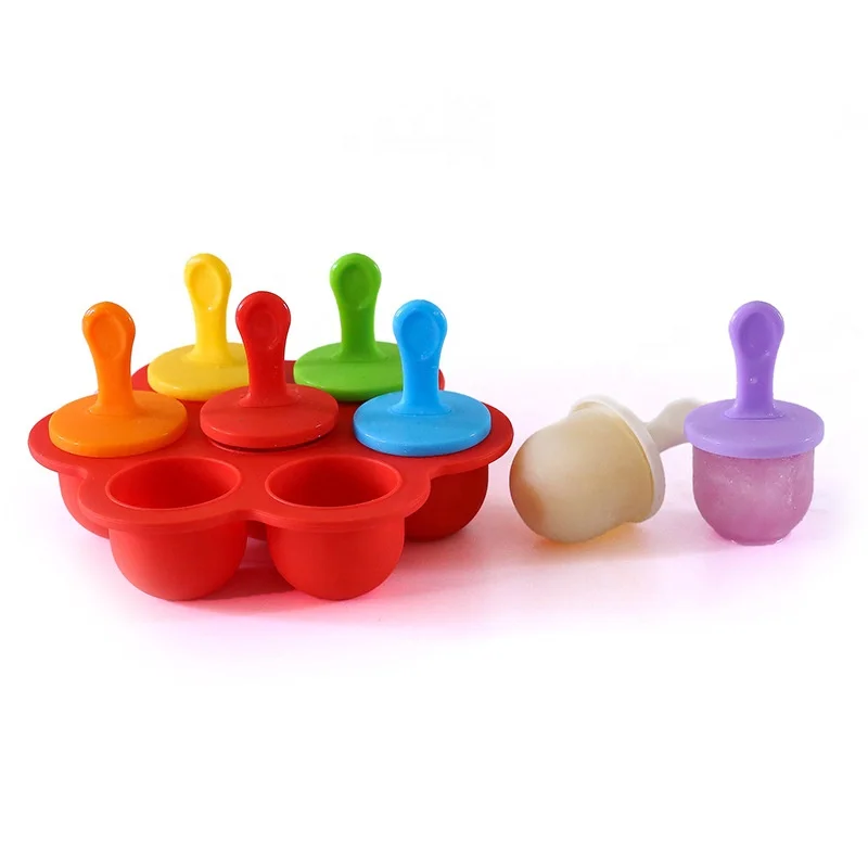 

7-Cavity Colorful Non-Stick toddlers Mini Silicone Pop Mold With Stick for Egg Bites