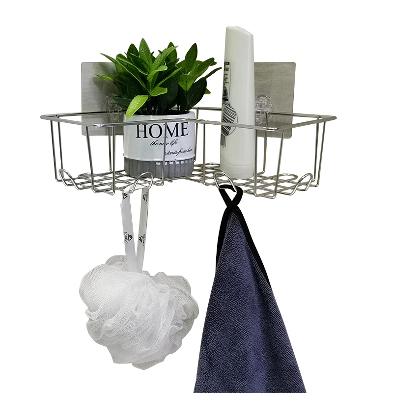 

Adhesive hanging stainless shower caddy bathroom basket rack corner shelf shampoo hook holder