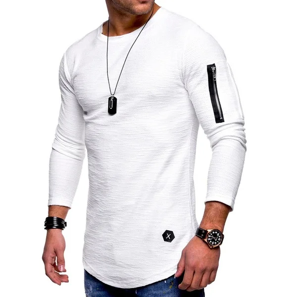 

New Fashion Men Summer T-Shirt Long Sleeve Casual Crew Neck Slim Fit Cotton Tshirt, White,gray,black,army green
