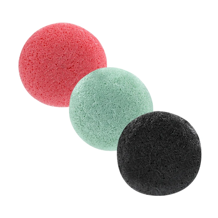 

High Quality 100% Natural Black Pink Facial Half-round and Heart Shape Exfoliating Eponge Konjac Sponge, As the picture