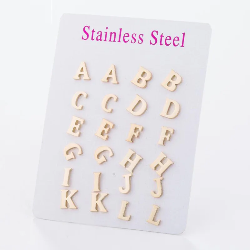 

Piercing Alphabet Name Earrings Jewelry Small Tiny 18K Gold Stainless Steel 26 A-Z Initial Letter Stud Earrings