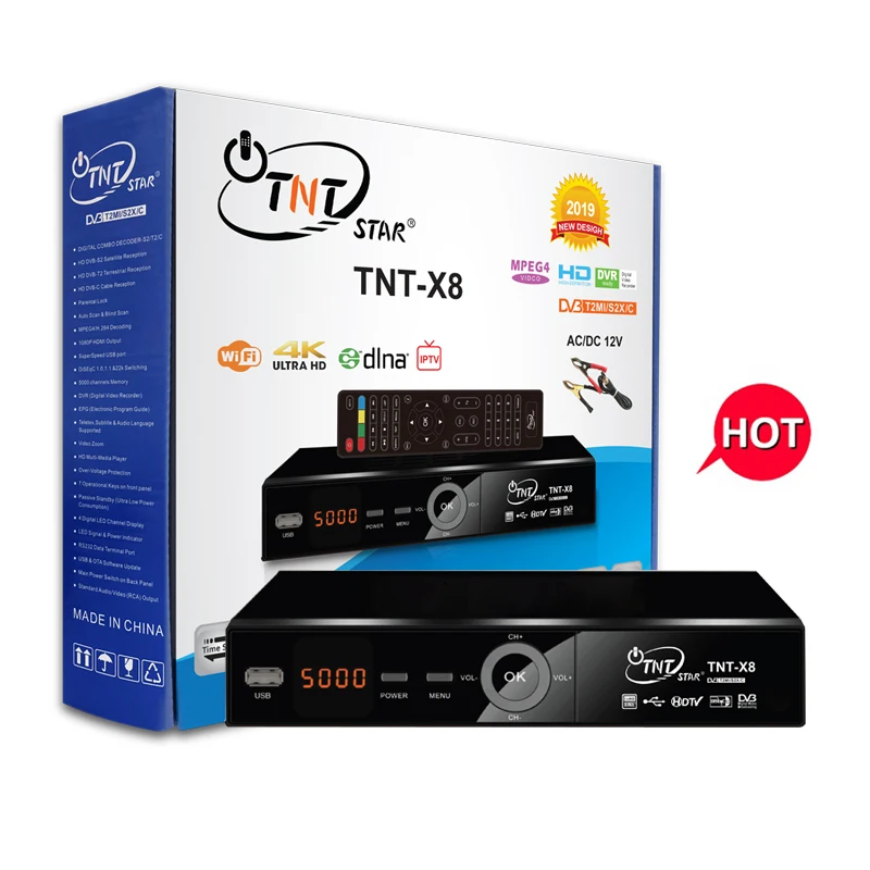 

TNTSTAR TNT-X8 popular in Africa country DVB T2+S2+C COMBO receiver with IPTV and IKS/IPTV satellite tv receiver, Black