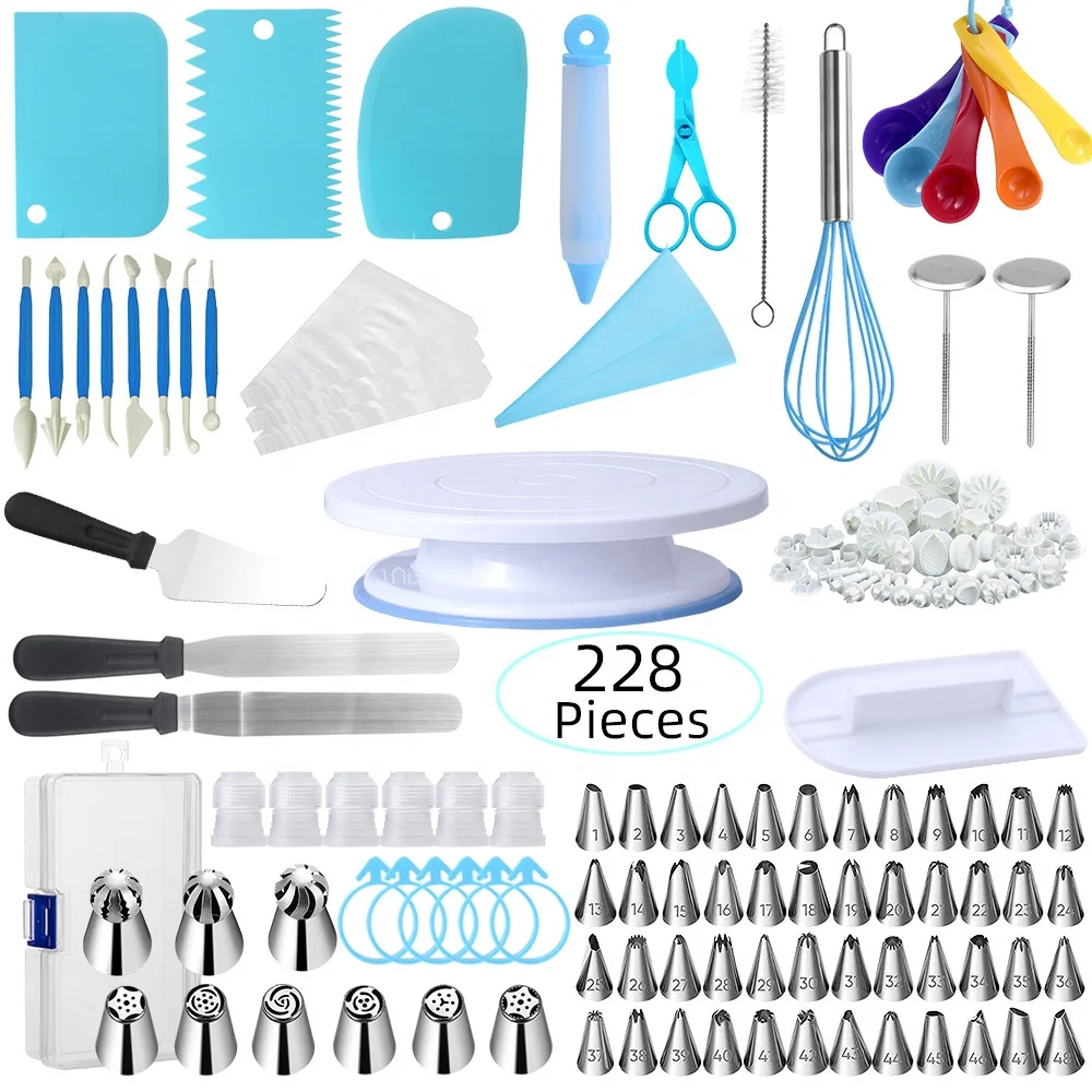 

Turntable Set 228 Piece Baking Mold Set Cake Decorating Baking Set 228 Piece Factory Direct Sales, Picture color