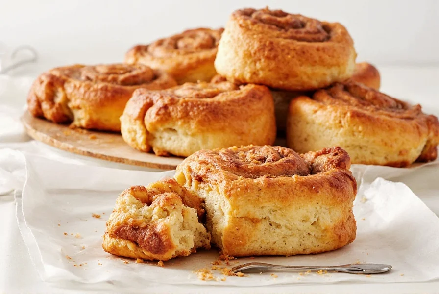 Perfectly baked Rhodes cinnamon rolls with melted icing drizzled on top, served on ceramic plate