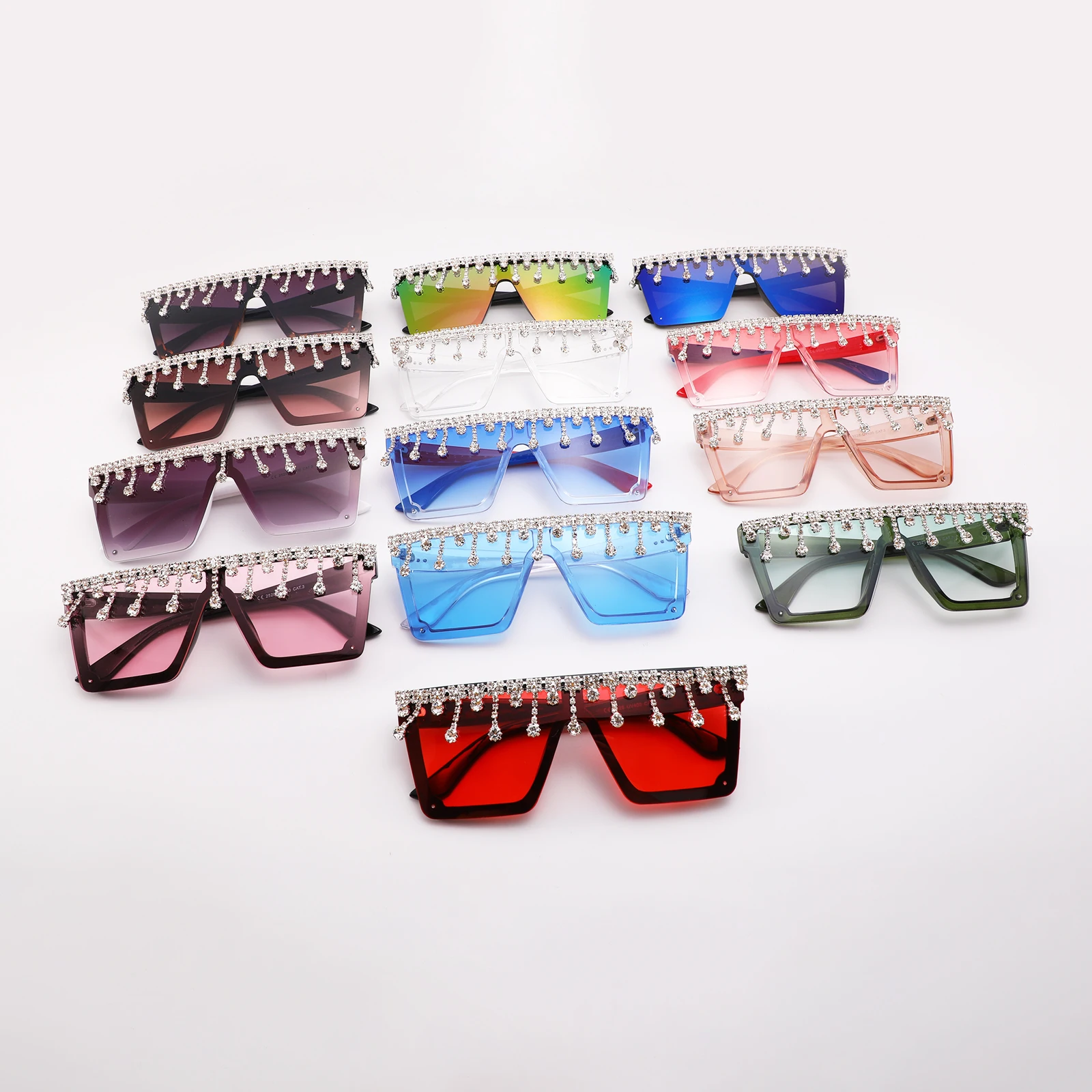 

Flat Top Crystal Drip Diamond Oversized Rhinestone Square Multicolor Mix color SunGlasse