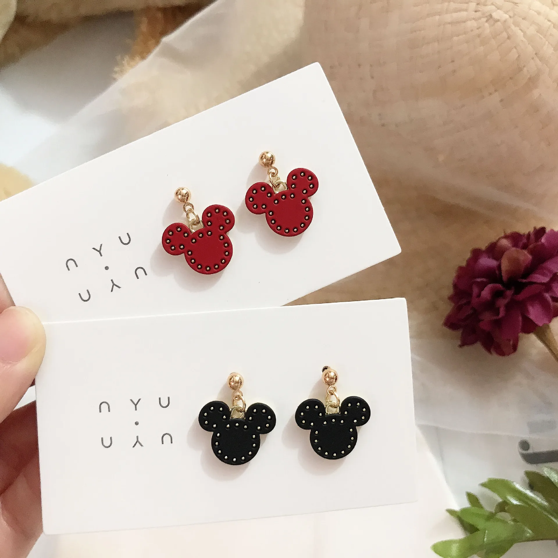 

Korean Fashion Women Girls Sweet S925 Post Stud Earring Cute Solid Color Cartoon Mickey Drop Earrings