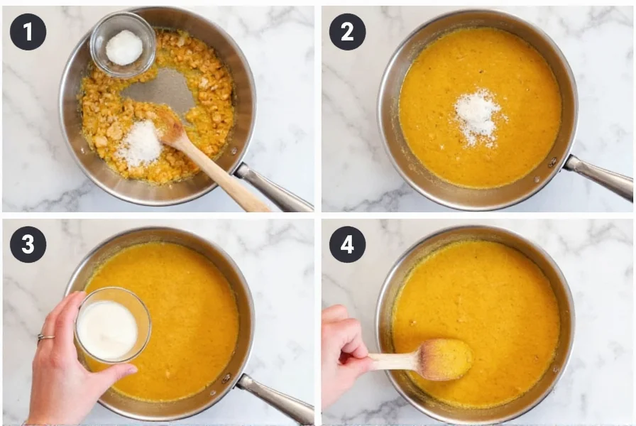 Step-by-step visual guide showing how to mix cornstarch slurry for thickening white chicken chili