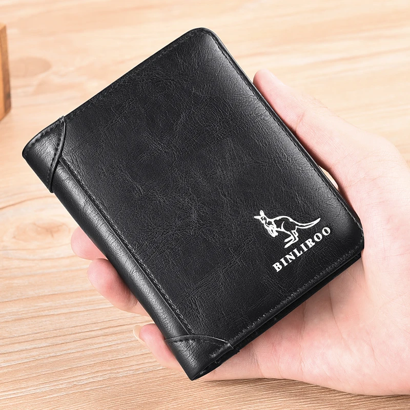 

Men's Vintage Leather Black Wallet,Light and high quality opening and closing purse,Multi position multi-function card package, Three colors