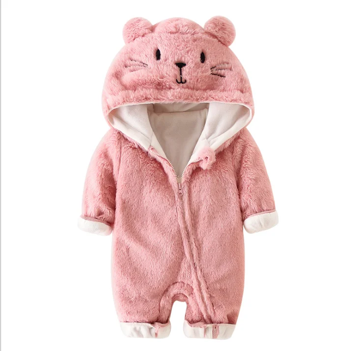 

Baby girl long sleeve coral fleece cute romper quality sweet zipper hoodie cartoon soft comfortable autumn winter suit, As pictures