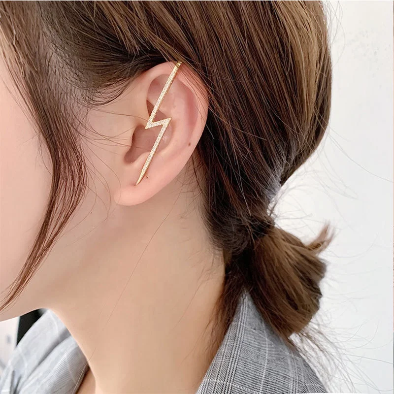 

R.Gem. Gold Plated Minimalist Gold/Silver Cubic Zirconia Ear Pin Climber Ear Wrap Crawler for Women