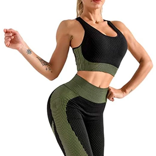 

Women Thickness Seamless Yoga Set Sportswear Fitness Sport Gym Running Suit 2 pcs Sports Bra Leggings Outfit Suit Activewear, Black green purple