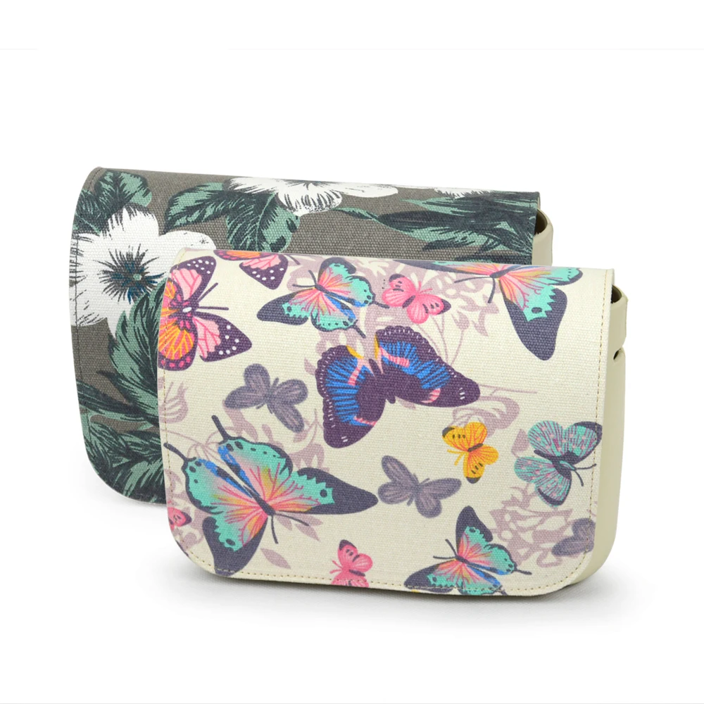 

Wholesale O bag Floral Fabric PU Leather Flap Cover lid Clamshell with Magnetic lock Snap Fastener for Obag pocket
