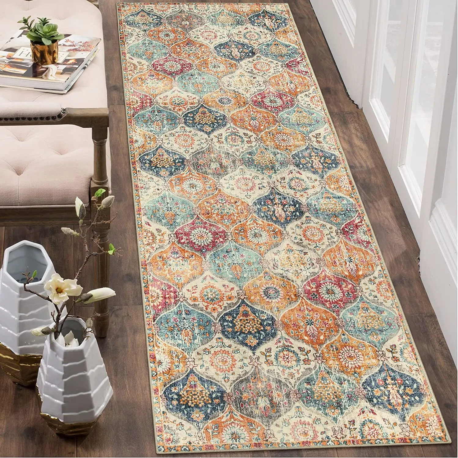 Boho Washable Area Rugs Non Slip Foldable Carpet Large Machine Washable Carpet Runner Rugs