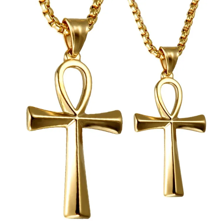 

Gold and Silver Stainless Steel Egyptian Anke Cross Life Key Pendant Necklace Men and Women