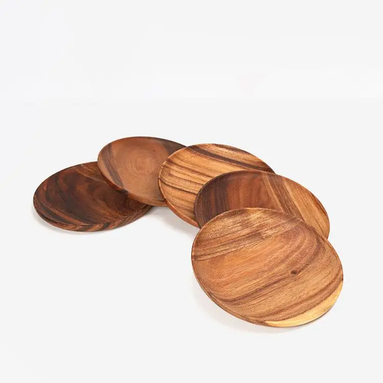 

Acacia Wood Brown Wooden Charger Plate Plate Dish Eco Friendly Dinner Plates Round Home Hotel Restaurant Natural Color, Wood color