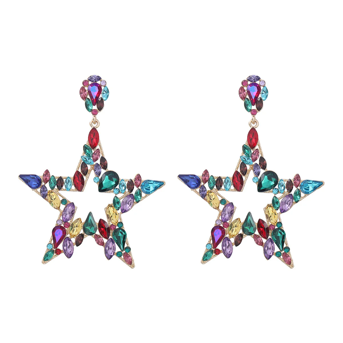 

MSYO INS Fashion Exaggerate Color Rhinestone Five-pointed Star Earring For Women